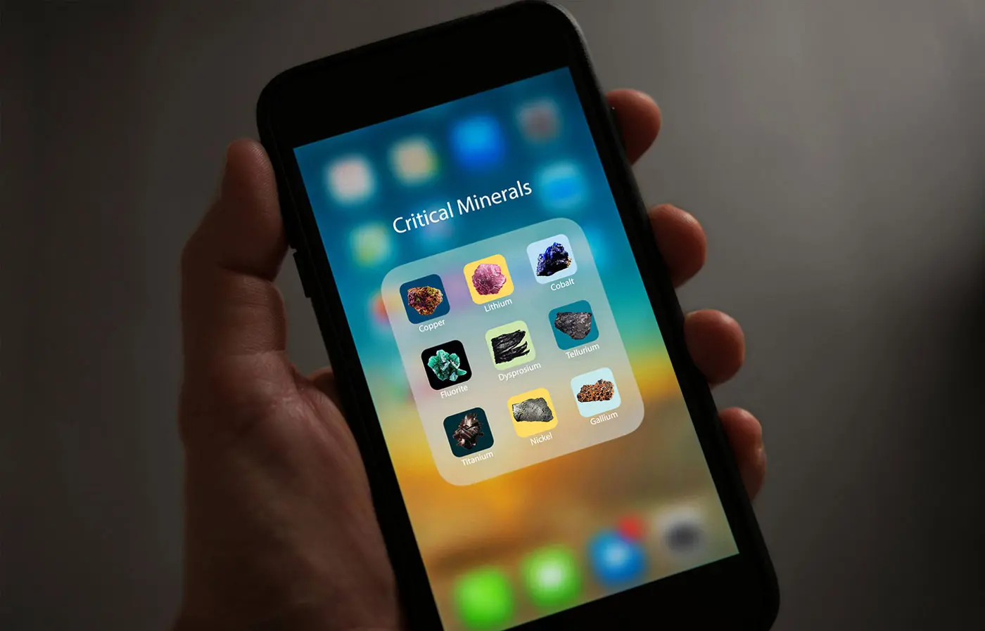 Phone with critical minerals icons